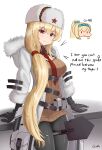  1girl arms_behind_back artist_name bangs belt_bag black_gloves black_legwear blonde_hair blush breasts brown_sweater closed_mouth coat cosplay english_commentary english_text eyebrows_visible_through_hair feet_out_of_frame fur-trimmed_coat fur-trimmed_sleeves fur_trim gamryous girls&#039;_frontline gloves hat hat_ornament highres long_hair long_sleeves looking_at_viewer medium_breasts mod3_(girls&#039;_frontline) mosin-nagant_(girls&#039;_frontline) mosin-nagant_(girls&#039;_frontline)_(cosplay) necktie open_clothes open_coat pantyhose papakha red_eyes red_necktie red_star shovel smile solo standing star_(symbol) star_hat_ornament sv-98_(girls&#039;_frontline) sweater white_background white_coat white_headwear 