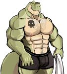  2022 abs absurd_res anthro biceps big_muscles body_hair bulge chest_hair clothing darknaigart dinosaur facial_hair hi_res holding_object holding_towel huge_muscles jace_(darknaig) looking_at_viewer male muscular muscular_anthro muscular_male navel nipples non-mammal_nipples obliques pecs reptile scalie simple_background smile solo standing tattoo teeth theropod towel tyrannosaurid tyrannosaurus tyrannosaurus_rex underwear vein white_background 