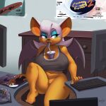 anthro big_breasts breasts clothed clothing female genitals kevinsano membrane_(anatomy) membranous_wings pussy rouge_the_bat sega solo sonic_the_hedgehog_(series) wings 