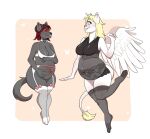  &lt;3 angel anthro belly_overhang bindweed_(artist) black_clothing black_lingerie blonde_hair blue_eyes border bottomless bow_ribbon bra breasts choker cleavage clothed clothing demon domestic_cat duo felid feline felis female front_view fur garter_belt garter_straps grey_body grey_fur hair hand_on_stomach heart_choker horn hybrid ira_aetheria jewelry larger_female legwear lingerie lion mammal navel necklace outie_navel pantherine partially_clothed pawpads paws pregnant pregnant_female red_eyes red_hair red_sclera sibling simple_background sister sisters size_difference skye_aetheria smaller_female smile stockings tail_tuft teddy_(clothing) teeth thick_thighs thigh_highs translucent translucent_clothing tuft underwear white_body white_border white_clothing white_fur white_lingerie wings 