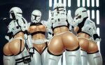  4girls abs adapted_costume alternate_color armor ass backless_pants boots boss_(star_wars) breasts clone_trooper commentary crop_top english_commentary female_pubic_hair fixer_(star_wars) genderswap genderswap_(mtf) helmet highres incense medium_breasts midriff multiple_girls navel nipples pants pubic_hair pussy revealing_clothes scorch_(star_wars) sev_(star_wars) standing star_wars star_wars:_republic_commando star_wars:_the_clone_wars tan themaestronoob thigh_boots thighhighs toned 