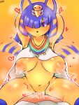  &lt;3 animal_crossing ankha_(animal_crossing) anthro areola big_areola bodily_fluids cowgirl_position cum cum_in_pussy cum_inside domestic_cat felid feline felis female first_person_view from_front_position genital_fluids genitals hair hair_over_eye hands_behind_head hi_res human jewelry lactating looking_at_viewer mammal necklace nintendo on_bottom on_top one_eye_obstructed pussy sex steam tail_motion tailwag video_games wonkake 
