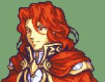  1boy armor arvis_(fire_emblem) black_jacket cape commentary english_commentary fire_emblem fire_emblem:_genealogy_of_the_holy_war glaceo green_background hair_between_eyes high_collar jacket lowres male_focus medium_hair pauldrons pixel_art red_cape red_eyes red_hair shoulder_armor simple_background solo upper_body 
