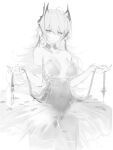  1girl ballerina ballet breasts cameltoe character_request collar copyright_request covered_navel crotch drmaho1 hair_ornament highres leotard long_hair monochrome pantyhose sketch smile strapless strapless_leotard tutu white_background 