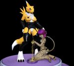  3d_(artwork) anthro bandai_namco bdsm bodily_fluids bondage bound digimon digimon_(species) digital_media_(artwork) dominant dominant_female duo female genital_fluids genitals peeing pussy renamon splashyu urine urine_on_hand urine_pool 