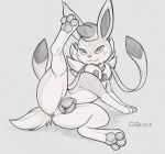  animal_genitalia animal_pussy anus canine_pussy eeveelution female feral genitals hindpaw hybrid looking_at_viewer lycanroc monochrome nintendo pawpads paws pok&eacute;mon pok&eacute;mon_(species) presenting presenting_pussy pussy q-blackbun raised_tail simple_background solo sylveon video_games 