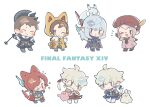  &gt;_o 3girls 4boys :3 ^_^ alisaie_leveilleur alphinaud_leveilleur animal_ears animal_hood ardbert_(ff14) armor axe beret blue_bow blush_stickers bow bright_pupils brown_hair cat_ears cat_hood cat_tail chibi closed_eyes closed_mouth copyright_name dragon earrings elezen elf estinien_varlineau facial_hair facial_mark final_fantasy final_fantasy_xiv flying_sweatdrops fur_trim futong_jun g&#039;raha_tia green_eyes hair_bow hair_ornament hair_over_one_eye hairclip hat hat_feather head_tilt holding holding_axe holding_weapon hood hood_up hyur jewelry krile_mayer_baldesion_(ff14) lalafell long_hair long_sleeves miqo&#039;te multiple_boys multiple_girls notice_lines one_eye_closed open_mouth pig pink_hair pointy_ears polearm ponytail rabbit red_bow red_eyes red_hair scarf short_hair simple_background smile spear star_(symbol) stubble tail tataru_taru triangle_mouth weapon weapon_on_back white_background white_pupils x_hair_ornament 