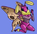  anthro arthropod blue_eyes blush clothed clothing female genitals insect lepidopteran moth mr.pp partially_clothed pink_body pinup pose pussy rosy_maple_moth selfie sitting solo 