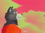  adastra adastra_(series) aloof amicus_(adastra) anthro black_nose blue_eyes canid canine canis cape clothing cloud cloudscape echo_project evening hi_res male mammal melancholic sad sad_eyes sky solo star video_games visual_novel wolf zuy_(artist) 