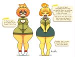  2022 absurd_res animal_crossing anthro breasts canid canine canis cleavage cleavage_cutout clothed clothing derp_eyes derpybelle dialogue domestic_dog duo english_text eyes_closed eyewear female glasses hi_res isabelle_(animal_crossing) jhenightfox looking_at_viewer mammal nintendo open_mouth open_smile shih_tzu signature simple_background smile talking_to_viewer text toy_dog video_games white_background wide_hips 