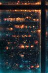  architecture balcony blurry blurry_background building cola_(gotouryouta) commentary_request dark depth_of_field east_asian_architecture highres lantern lights night no_humans original railing rain scenery water_drop window 