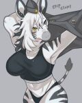  anthro azi_4081 big_breasts blush breasts clothed clothing equid equine female fur hair hi_res mammal smile solo stripes underwear white_body zebra 