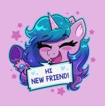  &lt;3 absurd_res blue_hair blush blush_stickers bracelet confetticakez dialogue english_text equid equine eyes_closed gradient_hair hair hasbro hi_res hooves horn izzy_moonbow_(mlp) jewelry mammal mlp_g5 my_little_pony open_mouth open_smile ravensun smile star text unicorn 