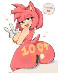  1girl amy_rose animal_ears animal_nose ass blush breasts furry furry_female gloves green_eyes hairband hedgehog_ears hedgehog_girl hedgehog_tail huge_ass ichig8miruku large_breasts looking_at_viewer looking_back milestone_celebration open_mouth paint paint_on_body patreon_logo pink_fur pink_hair red_hairband short_hair smile solo sonic_(series) tail thick_thighs thighs white_gloves wide_hips 