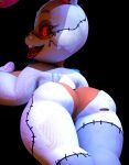  3d_(artwork) absurd_res anthro big_butt black_background blue_bow_tie breasts buckteeth butt clothing digital_media_(artwork) female five_nights_at_freddy&#039;s geometryboymejia hi_res lagomorph leporid living_costume looking_back mammal narrowed_eyes nude open_mouth panties patch_(fabric) rabbit rear_view red_sclera scottgames simple_background solo stitch_(sewing) suit teeth tongue tongue_out underwear vanny_(fnaf) video_games whiskers white_body 