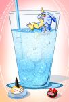  animal_skin anthro bandai_namco blush digimon digimon_(species) floatie gabumon glass group horn ice_water kitsube micro punimon tsunomon water 