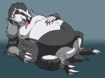  belly big_belly black_body black_fur bloated fur hand_on_stomach inflation male nintendo obstagoon overweight pok&eacute;mon pok&eacute;mon_(species) solo tongue tongue_out torchdirt video_games weight_gain white_body white_fur 