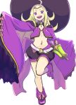  1girl ahoge bare_shoulders blonde_hair fire_emblem fire_emblem_awakening fire_emblem_heroes full_body halloween halloween_costume hat highres lantern long_hair nowi_(fire_emblem) official_alternate_costume open_mouth purple_eyes smile solo spdg22 witch witch_hat 
