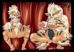  absurd_res anthro arcanine areola arms_under_breasts big_areola big_breasts blue_eyes breasts brown_eyes canid canine chest_tuft deltavinny duo female fluffy fluffy_tail fur genitals growlithe heart_sign hi_res looking_at_viewer mammal markings multicolored_body nintendo pok&eacute;mon pok&eacute;mon_(species) pok&eacute;morph presenting presenting_pussy pussy simple_background smile spread_legs spreading striped_markings stripes thick_thighs tuft video_games 