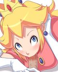  1girl :&gt;= blonde_hair blue_eyes crown earrings fellatio gloves hat hetero jewelry looking_at_viewer mario_(series) oral penis pov princess_peach royal saliva sawao solo_focus super_mario_bros. tip_nibble 