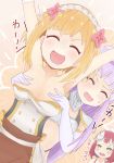  3girls blonde_hair blush breasts covering covering_breasts elbow_gloves elnowar_seylan endro! eyes_closed fai_fai flower gloves green_eyes hair_flower hair_ornament large_breasts mao_(endro!) multiple_girls open_mouth purple_hair red_hair smile white_gloves 