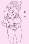  ! 2019 animal_crossing anthro areola bell blush blush_stickers breasts button_pop canid canine canis clothing dog exposed_breasts female hi_res isabelle_(animal_crossing) mammal nintendo panties salaciouslx shih_tzu simple_background sketch solo surprise underwear video_games wardrobe_malfunction 