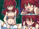  :&gt;= blush breasts censored covered_nipples earrings fellatio freckles gundam gundam_00 handjob jewelry large_breasts mosaic_censoring nanamo_(002a) nena_trinity oral paizuri penis red_hair spread_legs spread_pussy_under_clothes thighhighs two_side_up yellow_eyes zettai_ryouiki 
