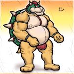  alanottaviano anthro belly bowser hair hi_res male male/male mammal mario_bros musclegut muscular muscular_male nintendo overweight red_hair slightly_chubby solo video_games yellow_body 