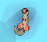  anthro baseball_cap blush bodily_fluids chester_the_otter clothing cum eledensfw floating genital_fluids genitals hat hat_only headgear headgear_only headwear headwear_only hi_res leaking_cum looking_at_viewer lutrine male mammal mostly_nude mustelid nude penis_shadow presenting shadow solo water 
