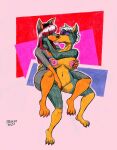  2020 absurd_res anthro breast_grab breasts canid canine canis colored_nails cuddling daughter demyxanthony dobermann domestic_dog duo female female/female fur genitals hair hand_on_breast hi_res incest_(lore) kissing mammal marker_(artwork) mother mother_and_child mother_and_daughter nails nipples nude parent parent_and_child pinscher purple_hair simple_background traditional_media_(artwork) 