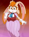  amber_eyes anthro bigdon1992 breasts clothed clothing digital_media_(artwork) dress eyelashes female fur gloves hair handwear hi_res lagomorph leporid long_ears looking_at_viewer mammal mature_female neckerchief orange_hair rabbit sega simple_background smile solo sonic_the_hedgehog_(series) tan_body tan_fur vanilla_the_rabbit video_games wide_hips 