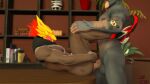  3d_(artwork) anal anal_penetration anthro arm_tattoo balls beard burning_wolf_(fortnite) canid canine canis clothing digital_media_(artwork) duo epic_games facial_hair footwear fortnite furniture genitals hand_on_hip hand_on_leg haplorhine hi_res j.b._chimpanski lying male male/male mammal mask moan monkey muscular muscular_male on_back penetration penis primate sex shoes sky_chaser source_filmmaker table tattoo video_games wolf 