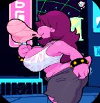  anthro big_breasts big_butt bodily_fluids bottomwear bovid bracelet breasts butt butt_grab candy caprine city clothing cotton_candy darkner deltarune denim denim_clothing dessert dinosaur duo eating eyewear female food glasses goat hair hair_over_eyes hand_on_butt hi_res horn jeans jewelry male mammal nipple_outline pants purple_body purple_hair ralsei reptile scalie shirt solo_focus somescrub spiked_bracelet spikes susie_(deltarune) sweat tank_top topwear torn_bottomwear torn_clothing torn_jeans torn_pants translucent translucent_clothing undertale_(series) video_games wet wet_clothing white_body 