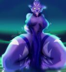  absurd_res anthro asuri_(brawlhalla) big_breasts brawlhalla breasts chocholiw clothed clothing crouching dress felid feline female fur green_background hi_res looking_pleasured mammal masturbation pantherine purple_body purple_clothing purple_dress purple_fur simple_background skimpy skimpy_dress solo thick_thighs tiger tongue tongue_out white_eyes 