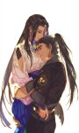  1boy 1girl black_hair closed_eyes expressionless gu_jian_qi_tan hair_ornament hug light long_hair looking_down ponytail smile tassel upper_body washanapple yun_wuyue_(gu_jian_qi_tan_3) 