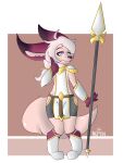  absurd_res akipchu anthro canid canine cleric clothed clothing dungeons_and_dragons fennec fluffy fluffy_tail fox hair hasbro hi_res male mammal melee_weapon polearm ponytail skimpy solo spear weapon wizards_of_the_coast 