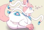  anus artmarshmallow bandanna_on_neck eeveelution female feral genitals hi_res looking_at_viewer looking_back looking_back_at_viewer mammal nintendo paws pok&eacute;mon pok&eacute;mon_(species) pussy solo sylveon text video_games 