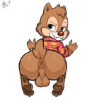  aer0_zer0 anthro anus balls bottomless butt chip_&#039;n_dale_rescue_rangers chipmunk clothed clothing dale_(disney) disney genitals ground_squirrel hi_res looking_at_viewer looking_back looking_back_at_viewer male mammal rodent sciurid simple_background solo white_background 