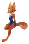  akiratan anthro blue_clothing blue_dress canid canine clothed clothing diane_foxington dreamworks dress eyebrow_piercing facial_piercing female fox fur hi_res looking_at_viewer mammal orange_body orange_fur paws piercing simple_background smile solo teeth the_bad_guys 