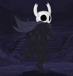  2022 2_toes 3_fingers anthro anus balls big_butt black_anus black_body black_eyes butt detailed_background digital_media_(artwork) fecharis feet fingers genitals hi_res hollow_knight horn k1ko looking_at_viewer looking_back looking_back_at_viewer male nude one_foot_raised perineum presenting presenting_anus presenting_hindquarters protagonist_(hollow_knight) rear_view shadow solo spread_butt spreading standing team_cherry toes vessel_(species) video_games 