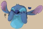  &lt;3 2022 alien blue_body blue_claws blue_fur blue_nose chest_tuft claws disney experiment_(lilo_and_stitch) eyes_closed face_squish fur hand_on_face happy head_tuft kiantox lilo_and_stitch notched_ear signature simple_background smile solo squish stitch_(lilo_and_stitch) tuft 