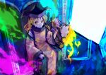  1girl absurdres aura black_headwear blonde_hair closed_mouth constellation_print drum green_skirt hair_between_eyes hat highres instrument kaigen_1025 long_hair matara_okina orange_sleeves sitting skirt solo tabard touhou tsuzumi wide_sleeves yellow_eyes 