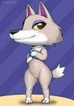  absurd_res anthro bottomless canid canine canis clothed clothing diacordst female genitals hi_res looking_at_viewer mammal no_underwear pussy solo wolf 