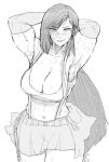  1girl abs biceps black_hair blush breasts earrings final_fantasy final_fantasy_vii gloves greyscale jewelry large_breasts long_hair monochrome muscular muscular_female skirt suspenders sweat tifa_lockhart toned white_background yoracrab 