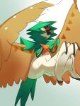  animal_focus bird closed_mouth commentary_request decidueye highres looking_up mian_(3zandora) no_humans orange_pupils pokemon pokemon_(creature) solo talons yellow_eyes 