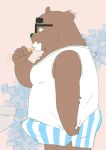  2022 2ppy_bb anthro belly black_nose brown_body brown_fur brush brushing brushing_teeth bulge clothing eyewear fur glasses hi_res kemono male mammal overweight overweight_male shirt solo topwear underwear ursid 