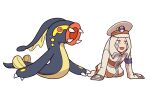  1boy :d coat eelektross emmet_(pokemon) grey_eyes grey_hair hat imitating jaho long_sideburns long_sleeves male_focus open_mouth peaked_cap pokemon pokemon_(creature) pokemon_(game) pokemon_bw short_hair sideburns smile sweatdrop transparent_background white_coat white_headwear 