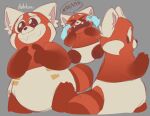  2022 ailurid anthro bodily_fluids clean_diaper crying diaper digital_media_(artwork) disney english_text female fur hi_res kathomu looking_at_viewer mammal meilin_lee_(turning_red) open_mouth pixar red_panda simple_background smile solo tears teeth text turning_red young 
