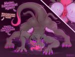  anthro anthrofied anus bnbigus crawling dialogue female genitals hi_res musk musk_clouds nintendo nude pink_pussy pok&eacute;mon pok&eacute;mon_(species) pounce pupils purple_eyes pussy salazzle simple_background slit_pupils smile smirk solo tongue tongue_out video_games watermark wide_hips 