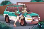  4_toes 5_fingers bottomwear breasts car claws clothing feet female finger_claws fingers fur hair hi_res mammal outside pawpads shorts toe_claws toes toyota toyota_rav4 tubswubadubs vehicle 